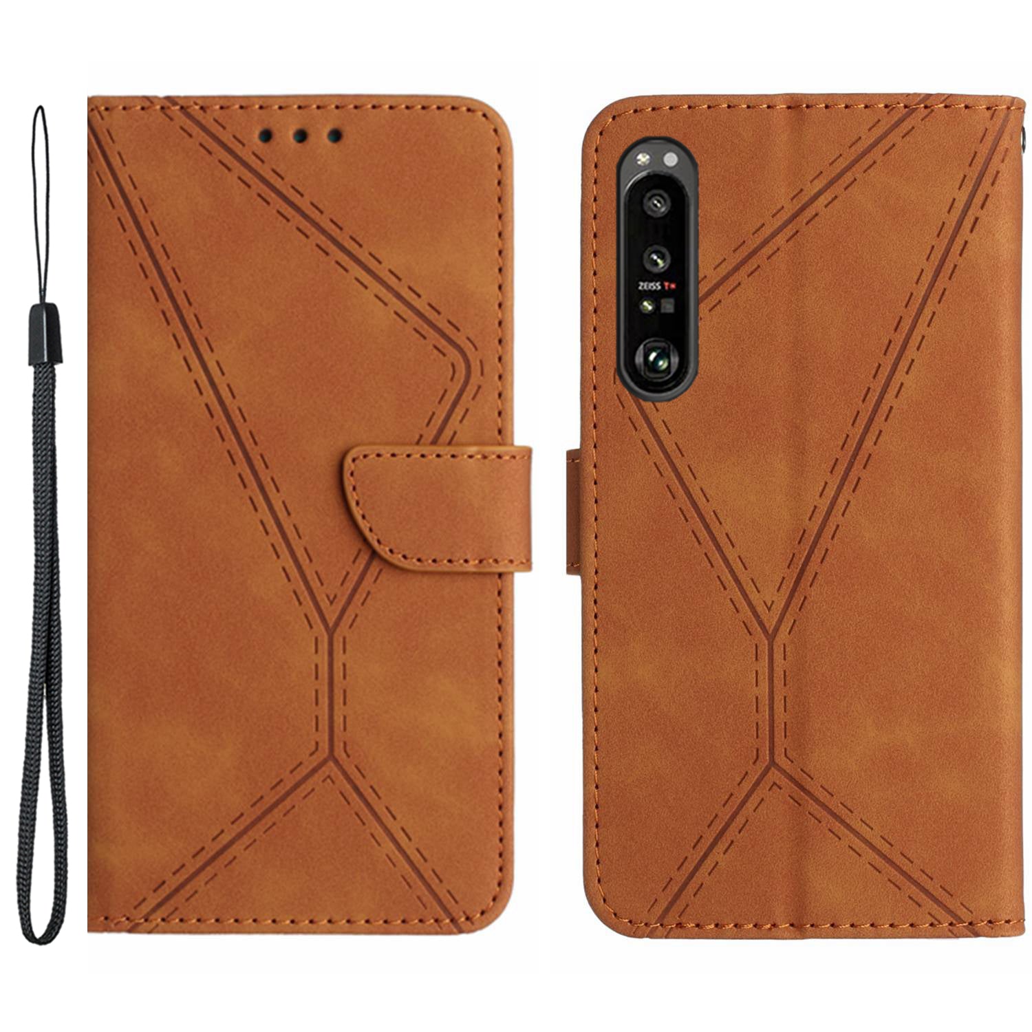 HT05 For Sony Xperia 1 VI Case Lines Imprinted Skin-touch Wallet Leather Phone Cover HT05 For Sony Xperia 1 VI Case Lines Imprinted Skin-touch Wallet Leather Phone Cover